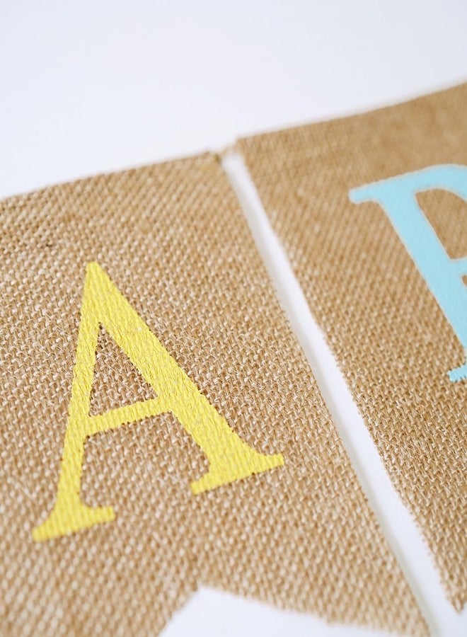 CROWNOS Rainbow Burlap Happy Birthday Banner - Prestrung Colorful Pastel Happy Birthday Sign, Boho Rainbow Birthday Party Decorations - Image 3